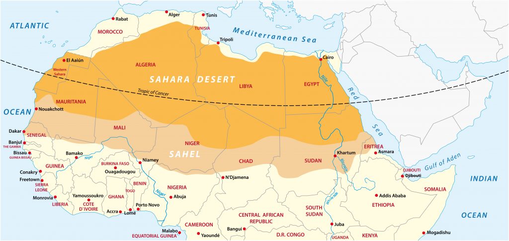Carte du désert du sahara en Afrique